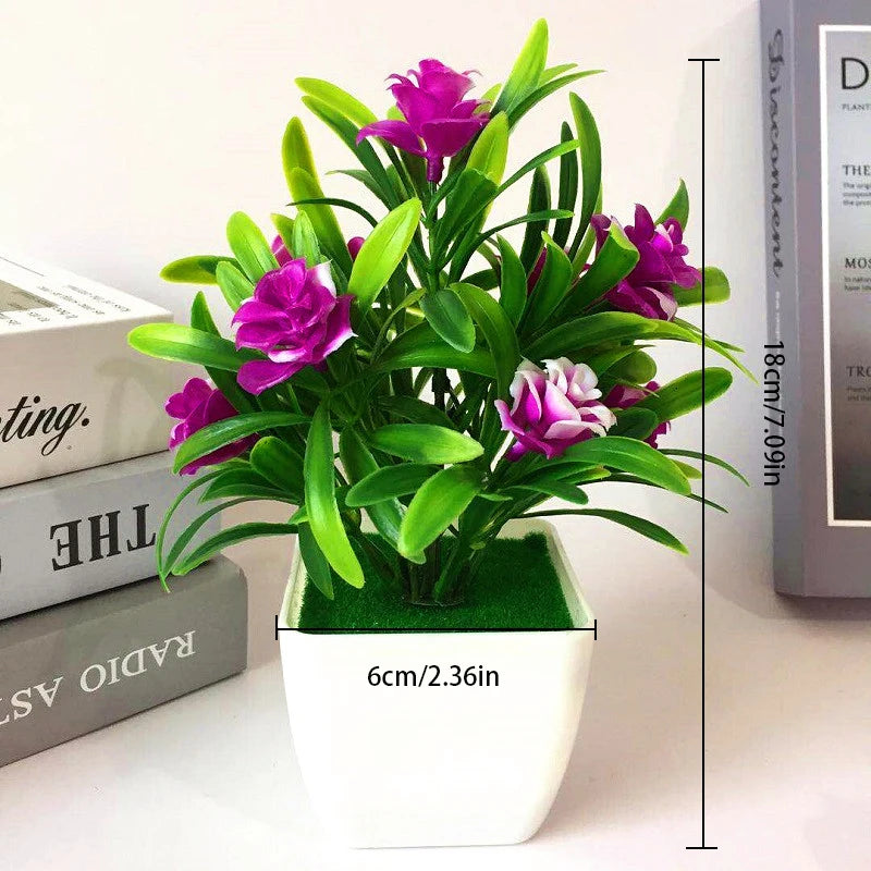 Plastic Bonsai Magnoliopsida Small Flower Pot Artificial Plants/ Colors-Red/Floral