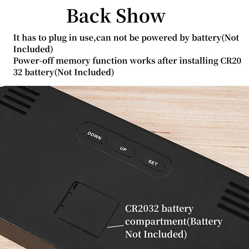 Creative HD Screen Black Abstract Rectangle Wall Mounted LED Auto-Dimmer-Light-Sensing Plastic Digital Adjustable Brightness 12-24H Switching Two Alarm Clocks/Temperature/Date/Time