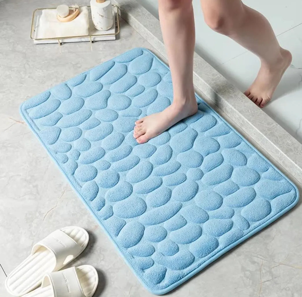 Soft Durable Memory Foam Non-Slip Printed Pebble-Like Coral Stone Design Polyester Bathroom Mats/ Colors-Grey/ Light Yellow/Russet/Size: 40x60 cm