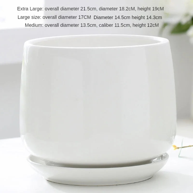 Ceramic Flowerpot Creative Large And Extra Large Flowerpot With Tray Household Balcony Nordic Simple Flowerpot Home Decoration