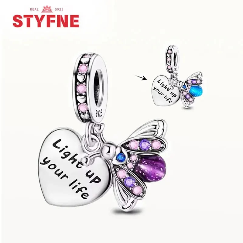 925 Sterling Silver Firefly Charms Glow in The Dark Pendant For Original Bracelet for Women fine Jewelry Love Gifts Diy