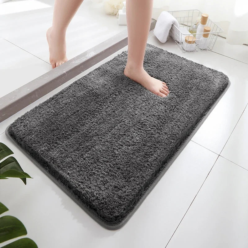 Soft Fluffy Waterproof Polyester Hand-Machine Washable Anti-Slip Fade Resistant Thick Plush Bathroom Mats/Colors-Gray/Beige/Pink/Brown/Red/Blue/Multicolor