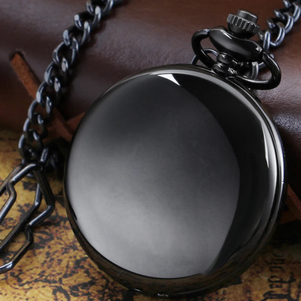 SHUHANG Adults Vintage Quartz Analog Display Hunters Black Glossy Blue Plastic Face Stainless Steel Metal Round Shaped Case White Roman Numeral Black Long Necklace Chain-Pocket Watches