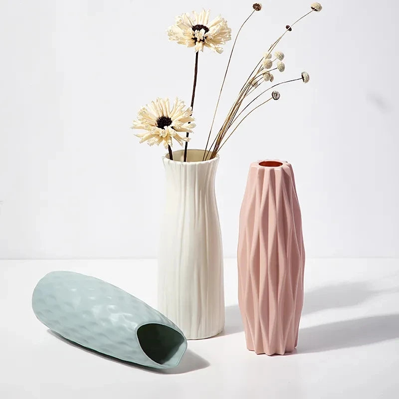 Nordic Modern Plastic Round Bottle Decorative Vases/Colors-White/Pink