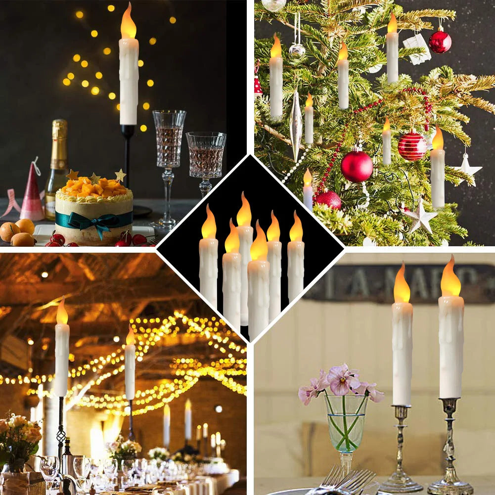 6-24 PCS Set LED White Realistic Round Cylindrical Plastic Flameless Flickering Tall Tapered Handheld Electric Window Candles/Battery: 2-AAA ( Not Included )/ Automatic Timer/1-4 PCS Remote Control