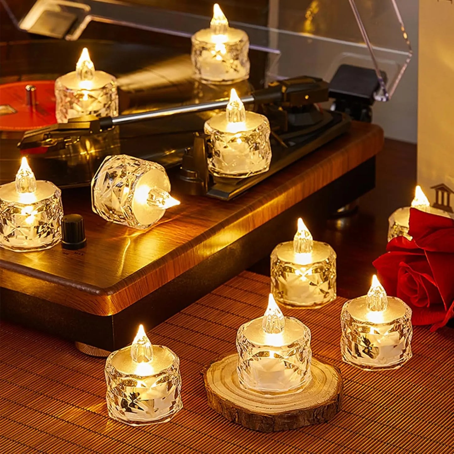 LED Plastic No Flame Crystal Transparent Shell 48 Hour Long-Lasting Button Battery-Driven Round Clear Warm White Battery-Powered Night Lights