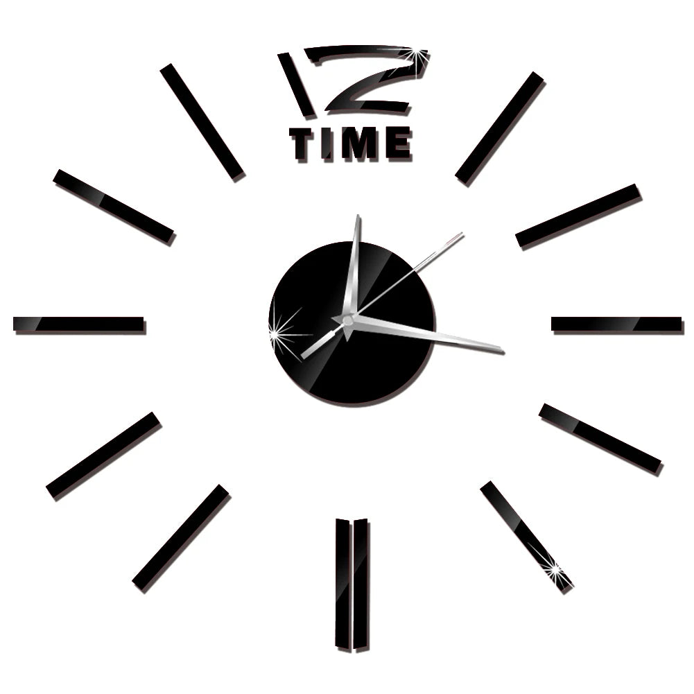 Self-Adhesive Waterproof Vapor-Proof Non-Toxic Safe Acrylic 3D Mirror Wall Clock Decals/Colors-Black/Silver/Gold
