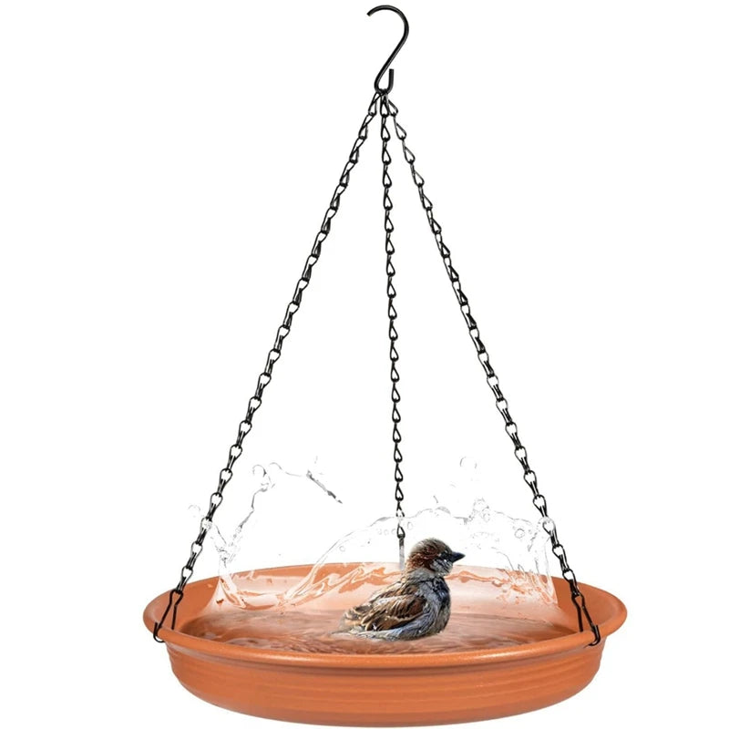 No-EN-Name-Null Outdoor Garden Hanging Black Metal Chains Round Gray Plastic Water Bowl Bird Feeders/Colors-Orange/Black/Gray/Beige/Brown