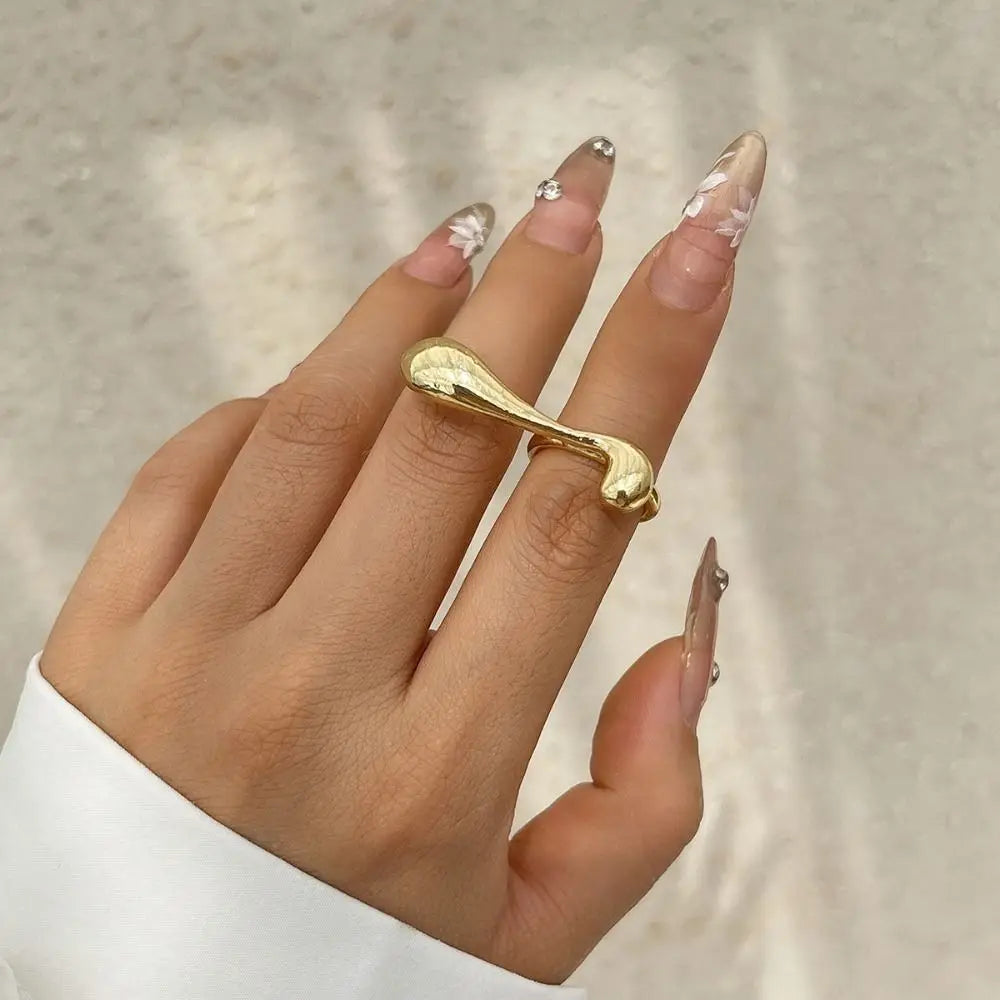 Adult Women Stainless Steel Metal Geometric Gold-Silver French Irregular Split Imitation Charm Rings