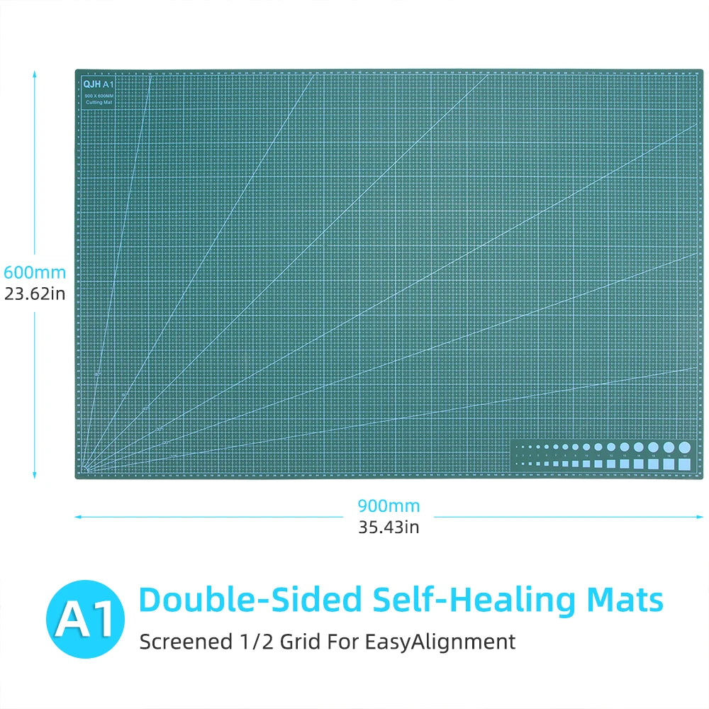 QJH Green PVC Flat Self-Healing Surface Double-Sided Leathercraft Cutting Mats/ Grid Lines/Multiple Shapes