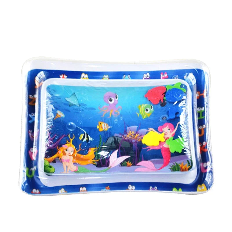 Babies PVC Plastic Rectangle-Round-Heart-Star Shapes Soft Inflatable Cute Cartoon Ocean Scene Nemo-Fishes-Alphabet Air-Waterfilled Tummy Time Mats/Colors-Blue/White/Multicolor/Animal