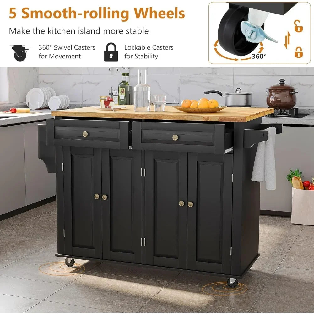 White/Black Wood Top Kitchen Island /Drop Leaf Breakfast Bar
