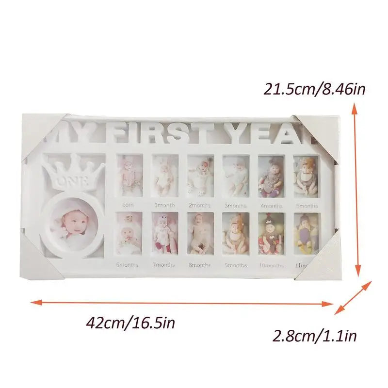 White Plastic Rectangle Babies My First Year Of Growth 12 Months Display Picture Frames/Cardboard Back