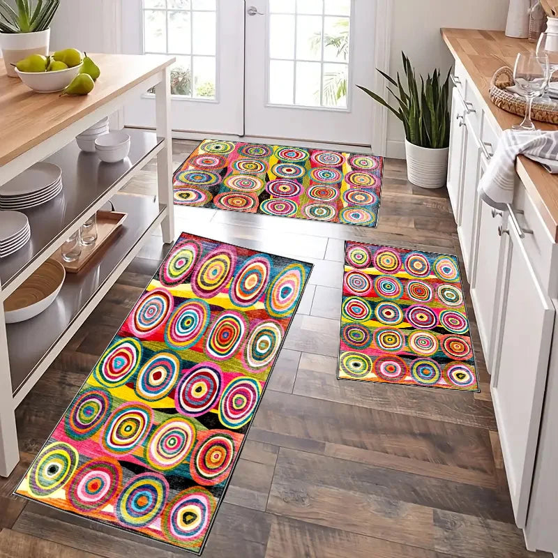 Indoor Polyester Bohemian Circle Design Floor Mats/Colors-Multicolor/Geometric Pattern