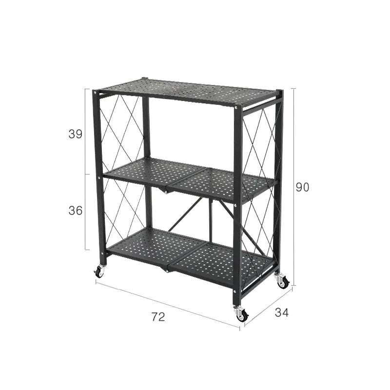 Free-Standing Large Kitchen/Living Room Foldable Iron Frame Folding Rack Bookcases/Colors-Green/Black/White/ 2-3-4-5 Layers Shelves