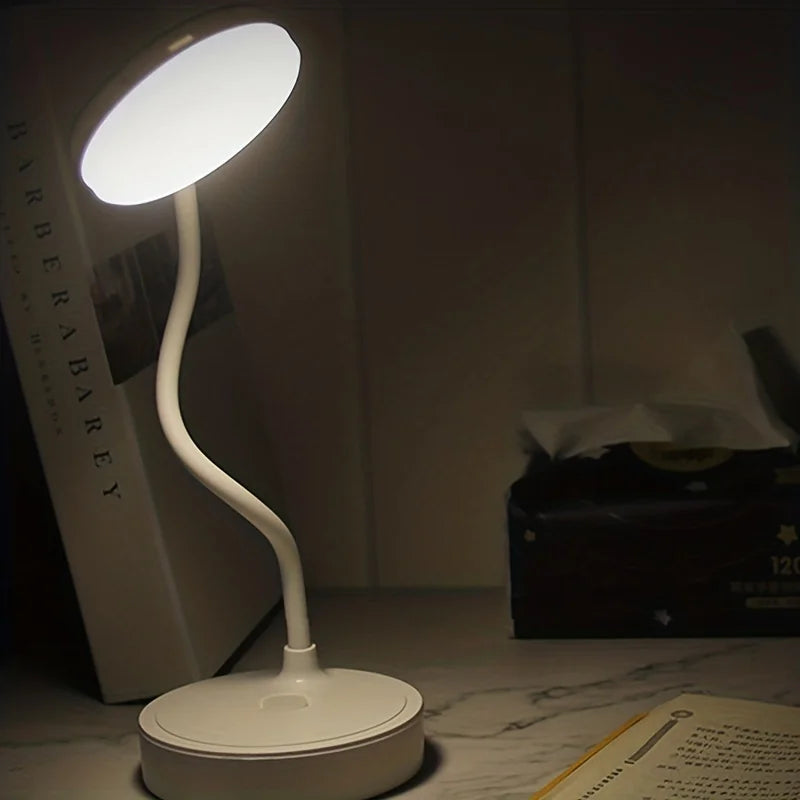 Modern Cool White-Daylight ABS Shade LED Plastic-PVC Eye Protection Dimming Function USB Rechargeable Port Push-Button Switch Round Bendable Gooseneck Arm Base Desk Lamps