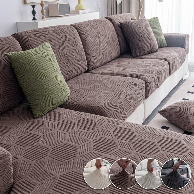 L-Shape Mirror Waterproof Jacquard Stretch Sofa Slipcover/Colors-Black/Beige/Gray/Geometric