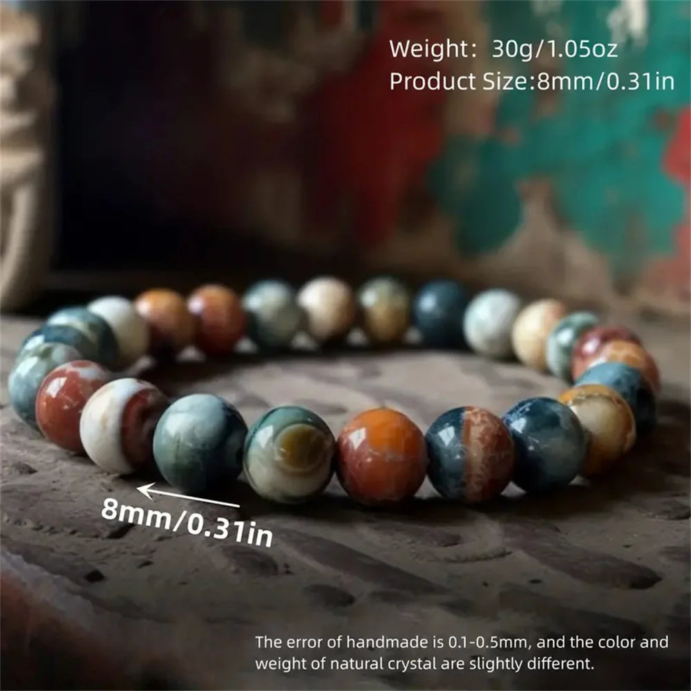 Unisex Natural Crystal Beaded Indian Moss Agate Healing Bracelets/Colors-Multicolor/Brown/Green