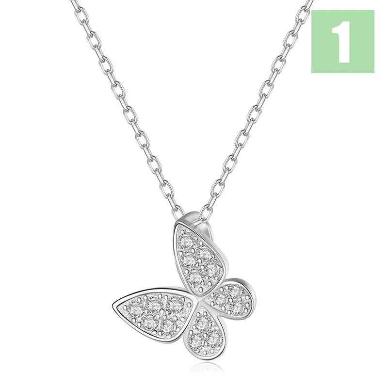 TrustDavis Girls Real 925 Sterling Silver Necklace Butterfly Heart Pendant Birthday Gift for Women Daughter Jewelry DS4036
