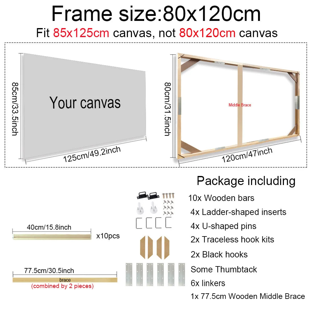 Unisex DIY Craft Single Rectangle Nature Wood Frames For Canvas Oil-Water Painting Kits /Colors-Brown/Beige