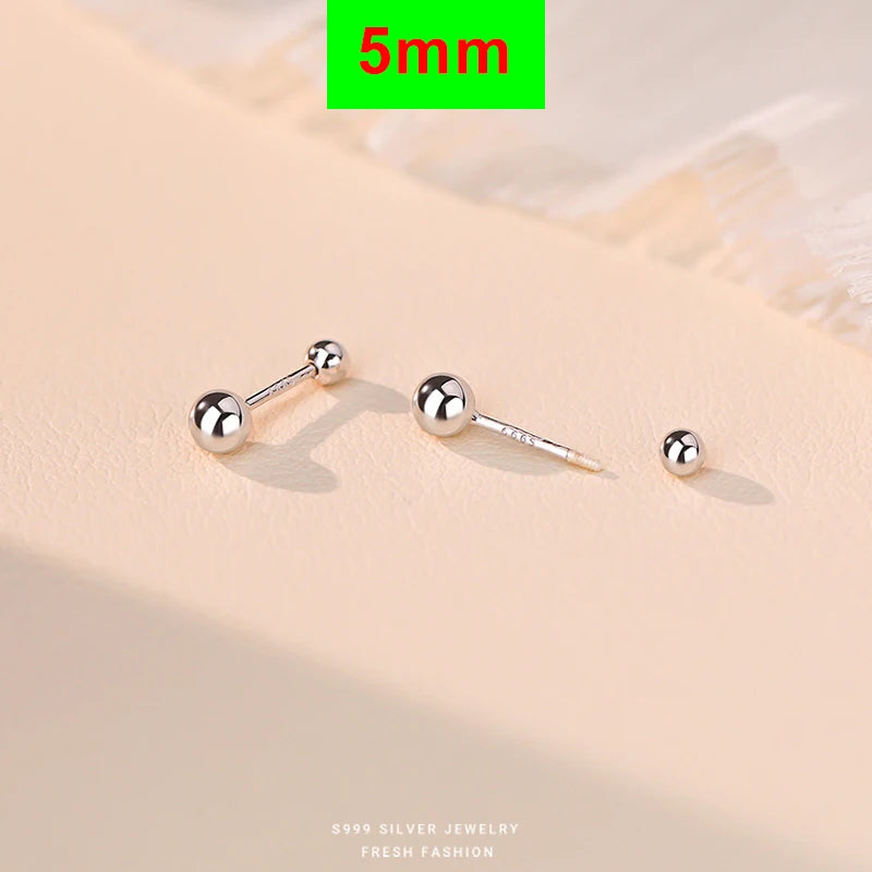 INZATT Real 925 Sterling Silve 3/4/5mm Bead Screw Mini Stud Earrings for Women Classic Fine Jewelry Ear Bones Accessories