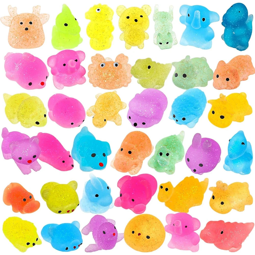 12-36 PCS Set Washable Silicone Multicolor Animals Stretch-Squeeze-Twist Sparkling-Glittering Mochi Squishy Stress-Reliever Toys/Ages: 3-18 + Years Older