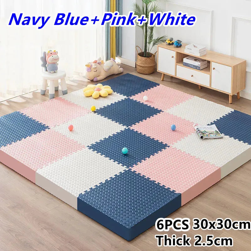 Tatame Babies 6 PCS Set Thick Strong Cuttable Elastic Split Interlocking Foam Joint Anti-Slip Bottom Playroom Floor Mats/Colors-Multicolor/Pink/Gray/White/Purple/Beige/Geometric