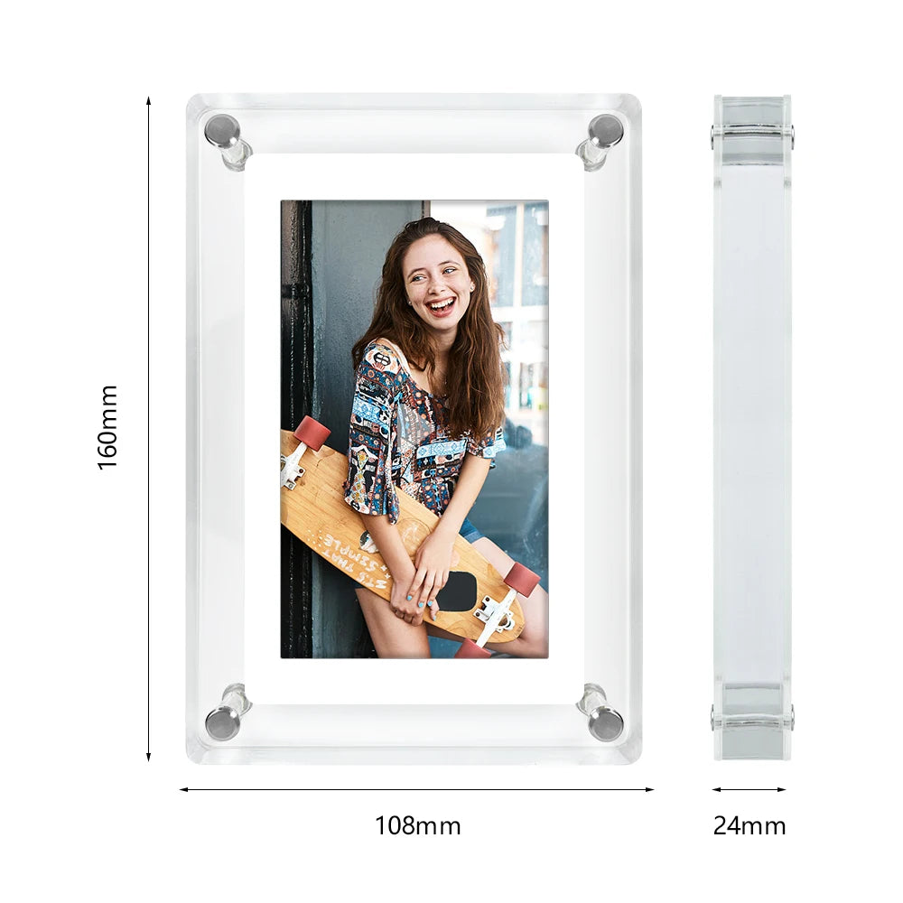 5 Inch Rectangle Acrylic Round Corners ON Screen Display Automatic 360 Rotate Function Video MP3-Playback Digital Zoom Photo Frames/Camera HD Type VGA/100cm USB Cable/White Back Stand/Dust-Proof Cloth/ User Manual/Colors-White/Clear