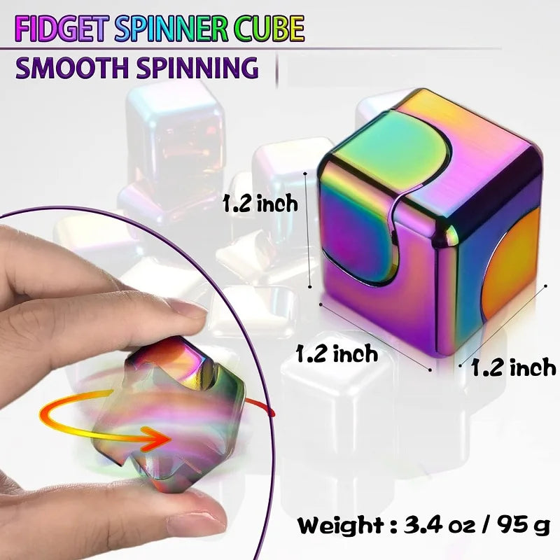 Precision Hand-Eye Square Cube Shape Metal Spinning Top Rotating Twistable Travel Fidget Toys/Colors-Black/Red/Blue/Multicolor/Ages: 13-18 + Years Older