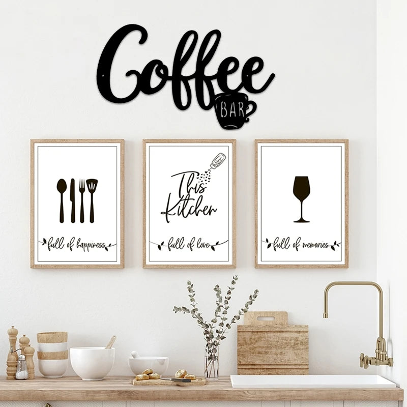 Black Kitchen Modern Iron Hanging Coffee Bar Signs/Size: Approx.11.81 x 7.09 inches