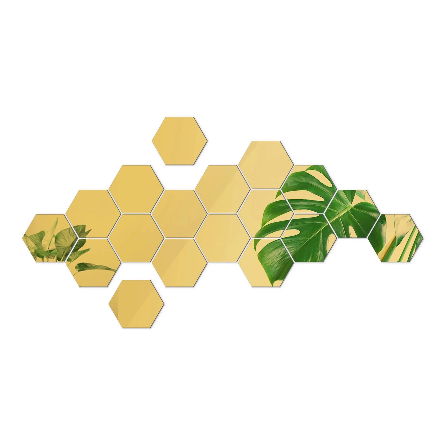 12PCS/Geometric Solid Hexagonal Mirror Wall Stickers w/ Built-in Adhesive/Removable/Colors-White/Gold/Pink/Green/Yellow