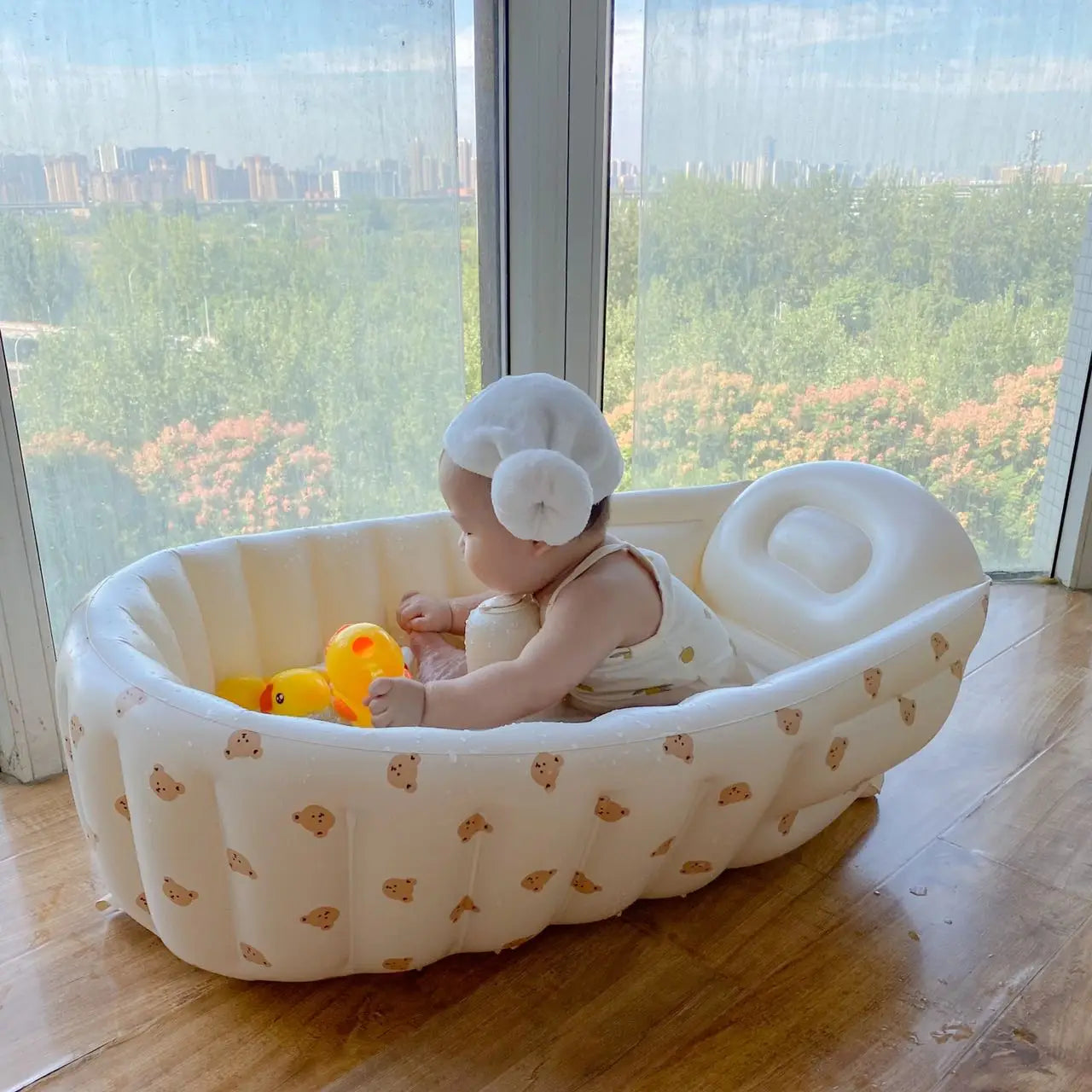 Newborn Babies-Preschooler Foldable PVC Soft Inflatable Bathtubs/Ages: Newborn 0-3 Years Old/ Colors-Animals/Khaki Bear/Rabbit/Love Bear/Olive/Little Bear Head/Tiger