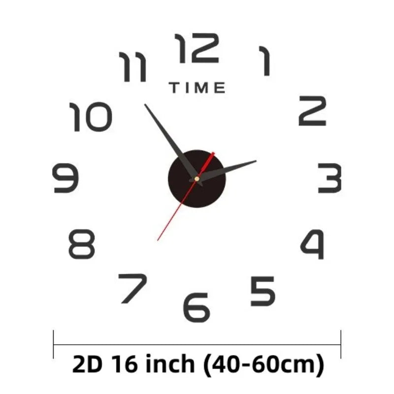 Large Frameless Plastic Single Face Acrylic Self-Adhesive 3D Large Numbers-Hands Quartz Wall Clocks/Colors-Silver/Black/Red/Gold