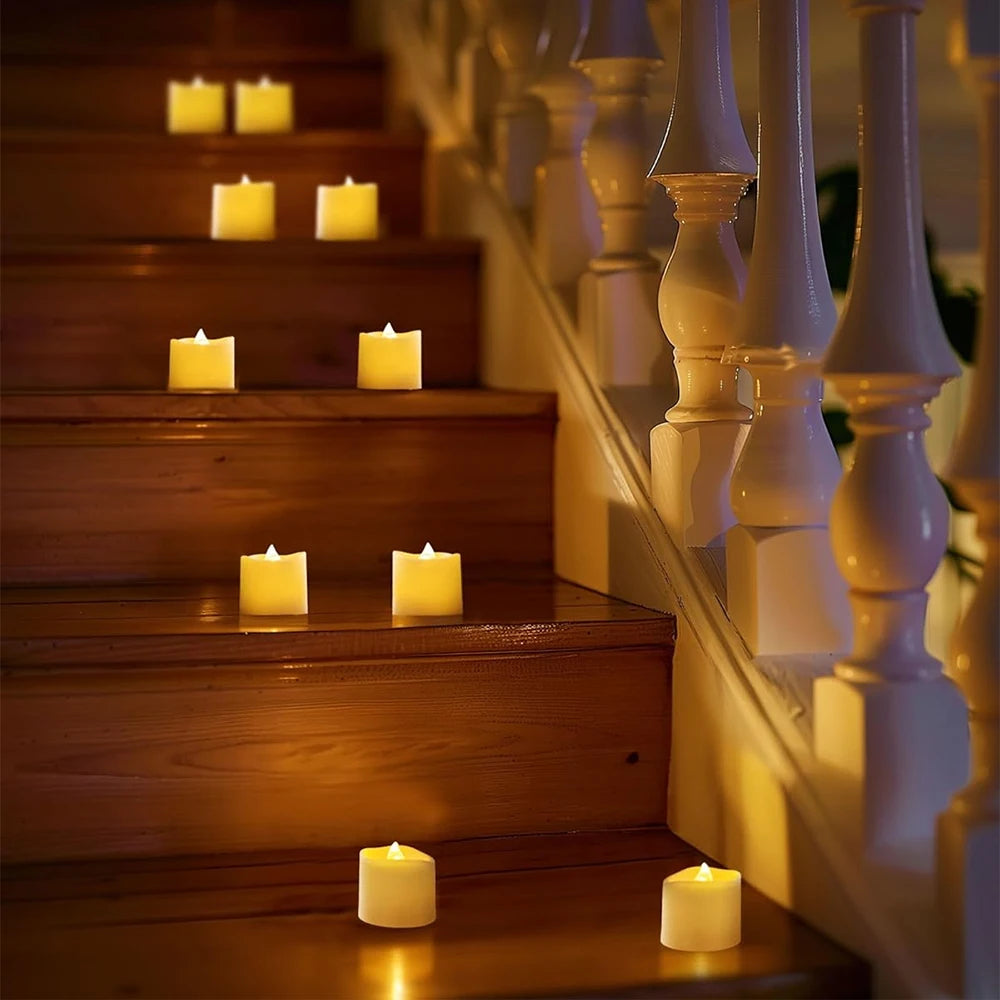 24 PCS Set Plastic Round Ramadan LED Flickering Flameless Small Tea Light Candles/Colors-White/Yellow/Beige/Button Batteries/Bulbs Not Included