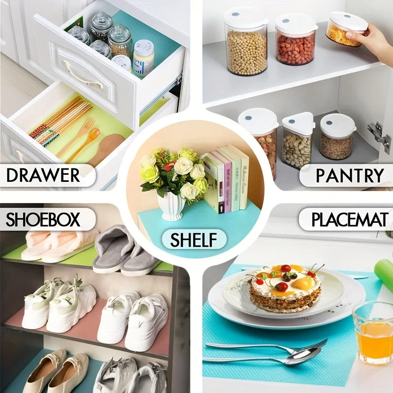 4 PCS Set Kitchen Rectangle Modern EVA Vinyl Rectangle Waterproof Refrigerator Liner Mats/ Size 29 x 45cm/ Colors-White/Blue/Green/Dots/Multicolor