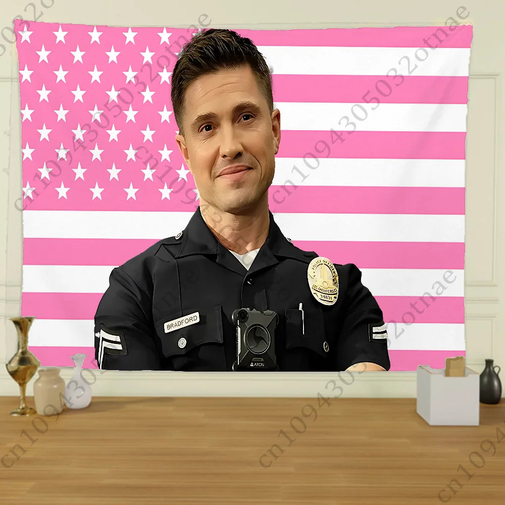 Rectangle Polyester Printed Traveling Rookie Tim Bradford America Flag Wall Hanging Tapestries/Colors-Pink/Red/Multicolor