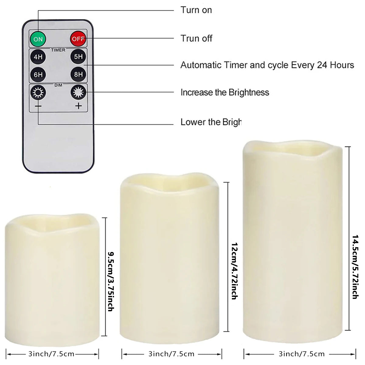 3-12 PCS SET LED Round Plastic Remote Control Water-Resistant Flickering Flameless Electronic Candles/5 DRY BATTERY Not Included /Bulbs Not Included/Colors-Yellow/Beige/White
