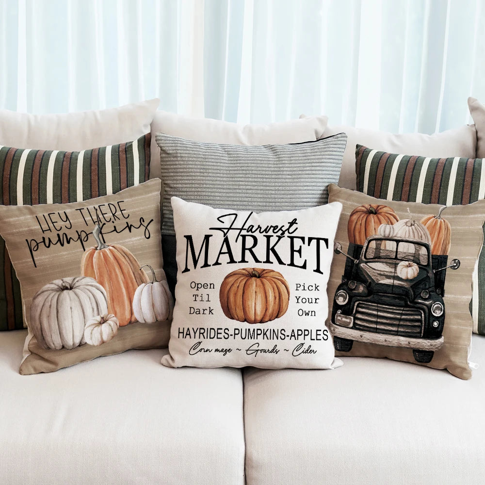 1pc-4pcs Brown Polyester Fall Square Handed-Printed Pumpkin/ Pickup/ Throw Pillows COVERS Set/Without Pillow Core/Sizes : 45cmX45cm 18inchX18inch