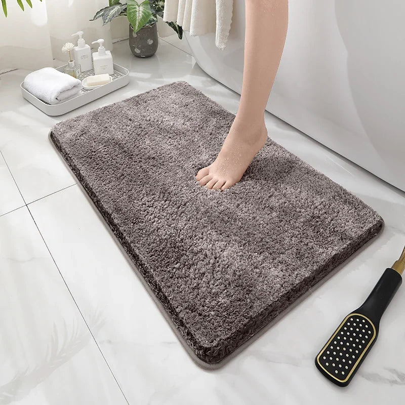 Soft Fluffy Waterproof Polyester Hand-Machine Washable Anti-Slip Fade Resistant Thick Plush Bathroom Mats/Colors-Gray/Beige/Pink/Brown/Red/Blue/Multicolor