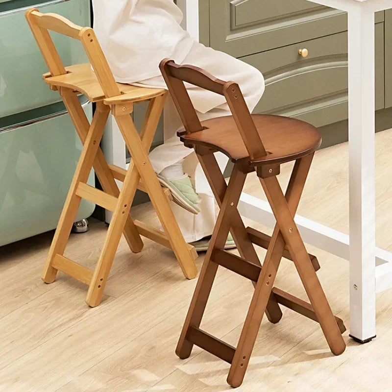 2pcs Durable Small Low Back Polished Bamboo Foldable Flat Bar Stools/Sizes: S-M-L/Beige/Brown