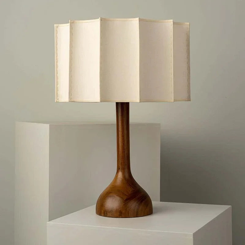 Japanese LED Wabi-Sabi Downward Fabric Shade Polished Steel Finish Solid Wood-Bamboo Round Base Table Lamps/Colors-Brown/White