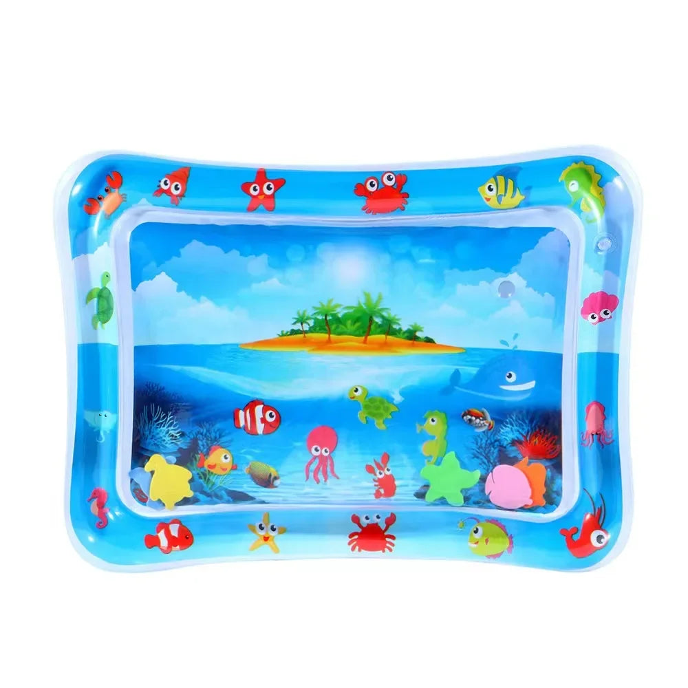 Babies-Toddlers Infinno Plastic-Foam Rectangle-Heart-Star Shapes Inflatable Air-Waterfilled Valves Foldable Cute Cartoon Multicolor Ocean Creatures Scene Tummy Time Mats/Colors-Multicolor/Ages: Newborn 0-3 Years Old