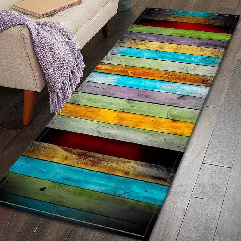 100 % Polyester Kitchen Anti-Slip Waterproof Rainbow Rugs/Colors-Striped Multicolor