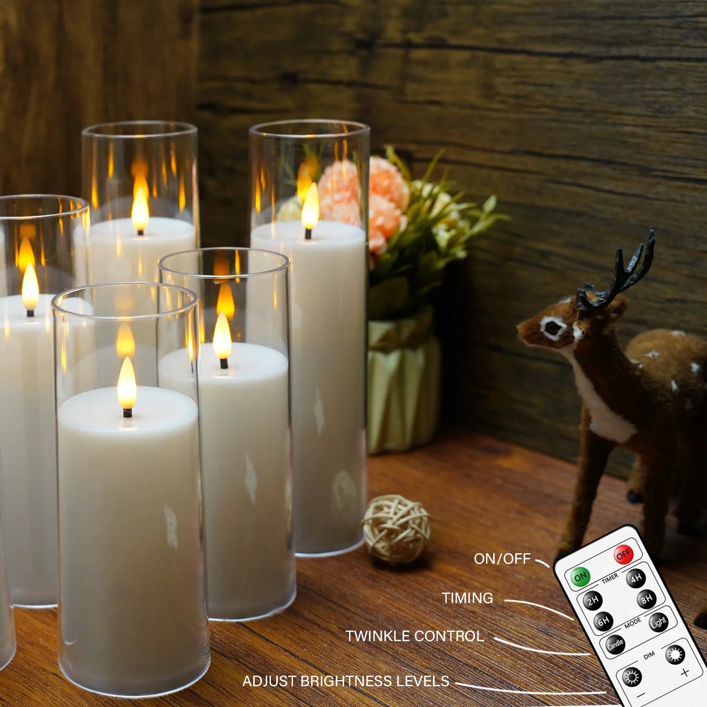 9 PCS White LED Plastic Flameless Candle Simulation Warm Plastic Acrylic Round Candle Light Holder/Remote Control/2 AA Batteries Not Included
