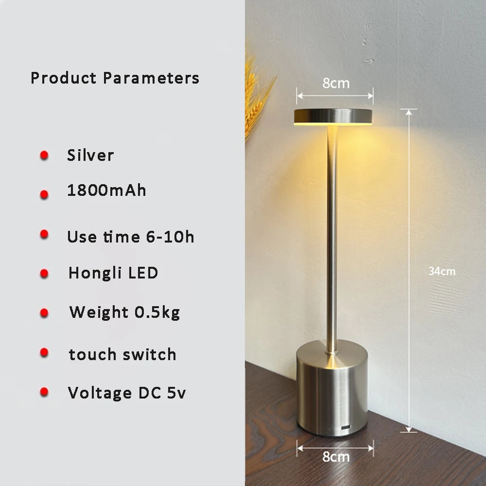 Retro Black Aluminum Iron Warm LED 3 Color Rechargeable Touch Dimming Round Cylindrical Cord Table Lamps