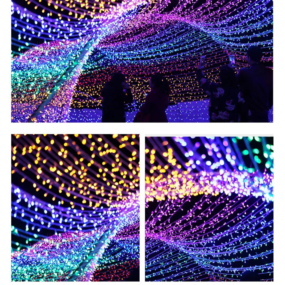 10M String US Standard 110V LED Star String Yellow Pink Green Warm Blue Red White RGB Rainproof 100 Beads String Outdoor Decor