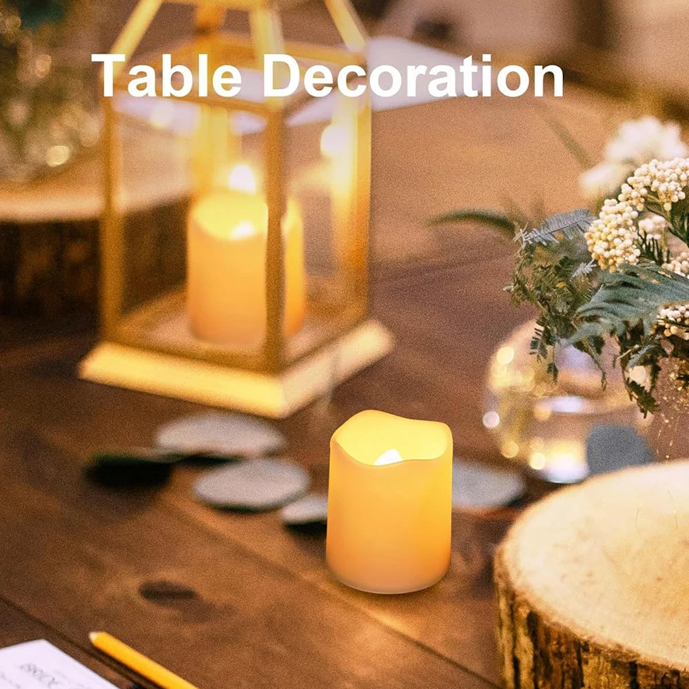 24 PCS Set Plastic Round Ramadan LED Flickering Flameless Small Tea Light Candles/Colors-White/Yellow/Beige/Button Batteries/Bulbs Not Included