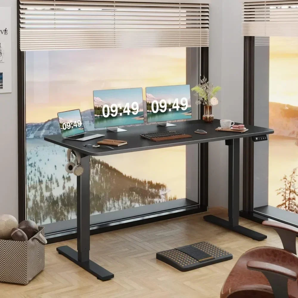 ANGDUO Large Black Rectangle Shaped Brown Wood Top Quiet Electric Memory Lift Steel Metal Frame Commercial Free-Standing Desks /Size:24"D x 55"W x 28.7"H / Colors-Maple, Black, Brown, White, Light Wood, Dark Wood