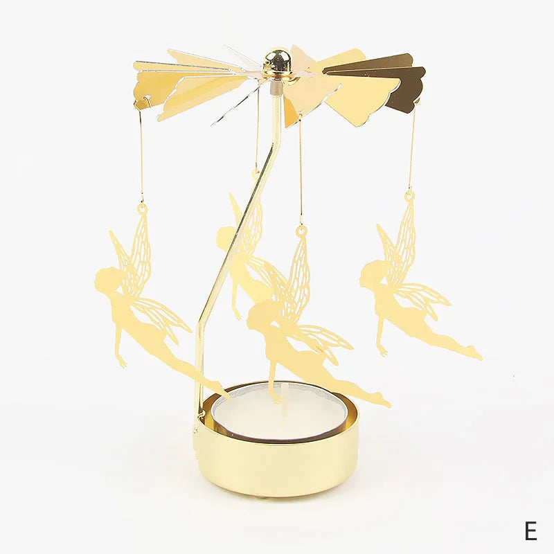 Gold Stainless Steel Metal Rotating Carousel Deer-Snowflake Small Tealight Candleholders