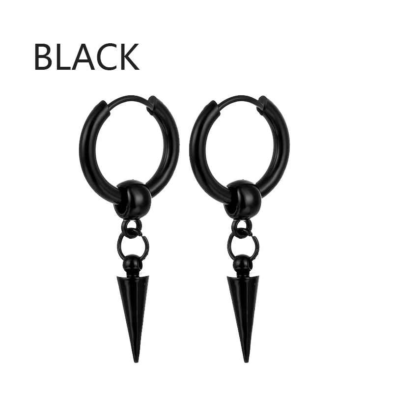 Unisex Metal Stainless Steel Imitation Black Studded Punk Earrings